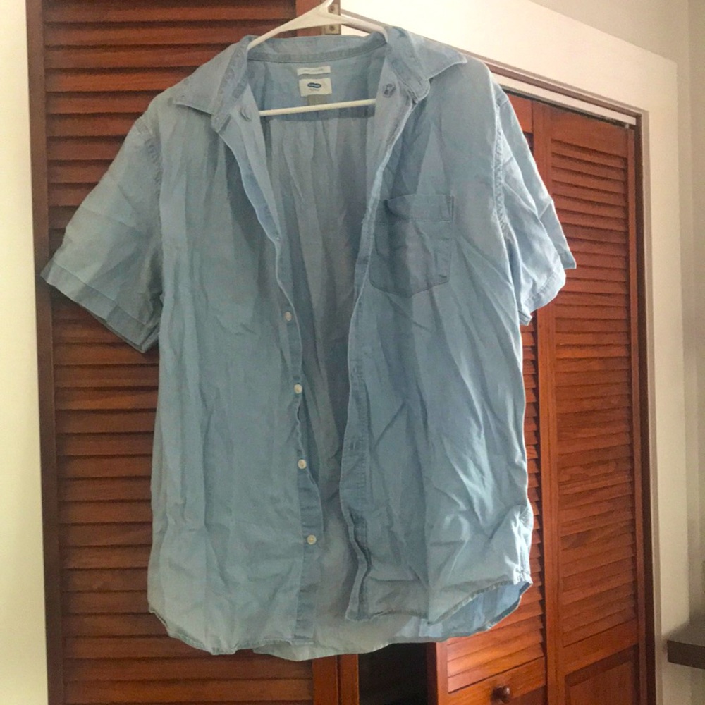 Blue short sleeve jean button up